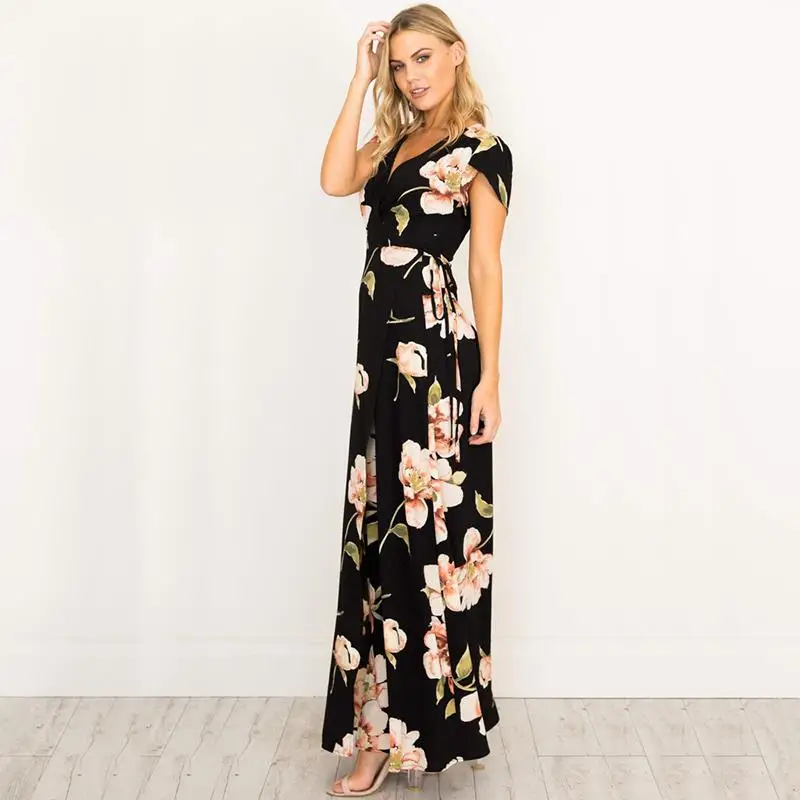 Женское платье макси с V образным вырезом и цветочным принтом|maxi dress|dress v-neckmaxi dress