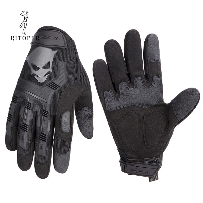 Военные тактические перчатки RITOPER, мужские перчатки с сенсорным экраном, жесткая оболочка, перчатки на весь палец, волчий тотем, противоскользящая кожа для пейнтбола