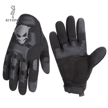 

RITOPER Military Tactical Gloves Touch Screen Men's Gloves Hard Shell Full Finger Gloves Wolf Totem Anti-slip Paintball Leather