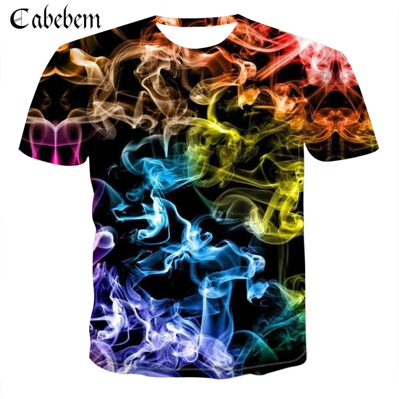 

New summer men's 3D color smoked print T-shirt neutral casual harajuku short sleeve round collar new shirt men brand T-shirt