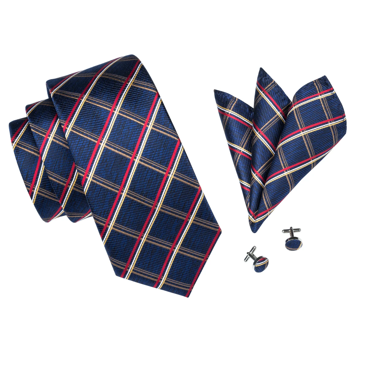 SN-1686 Hi-Tie клетчатый синий галстук Hanky запонки набор Модный Шелковый жаккардовый тканый галстук Gravatas для мужского костюма