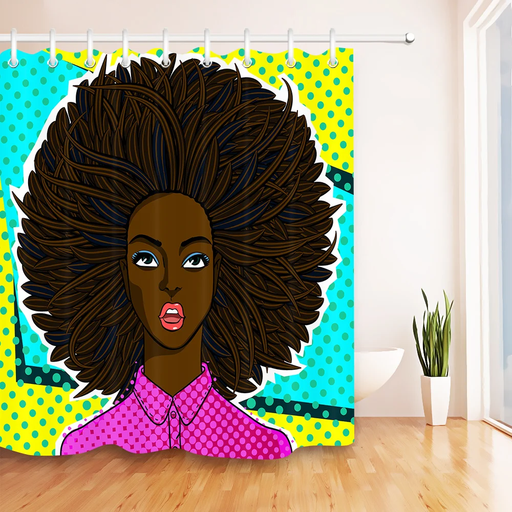 LB Afro Girl Hairstyle African American Shower Curtains Woman Polka