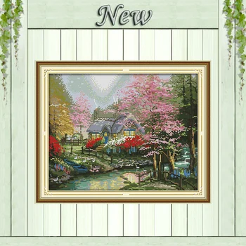 

The stream side cottage scenery diy painting Counted Printed on canvas DMC 11CT 14CT Cross Stitch kits Needlework Set embroidery