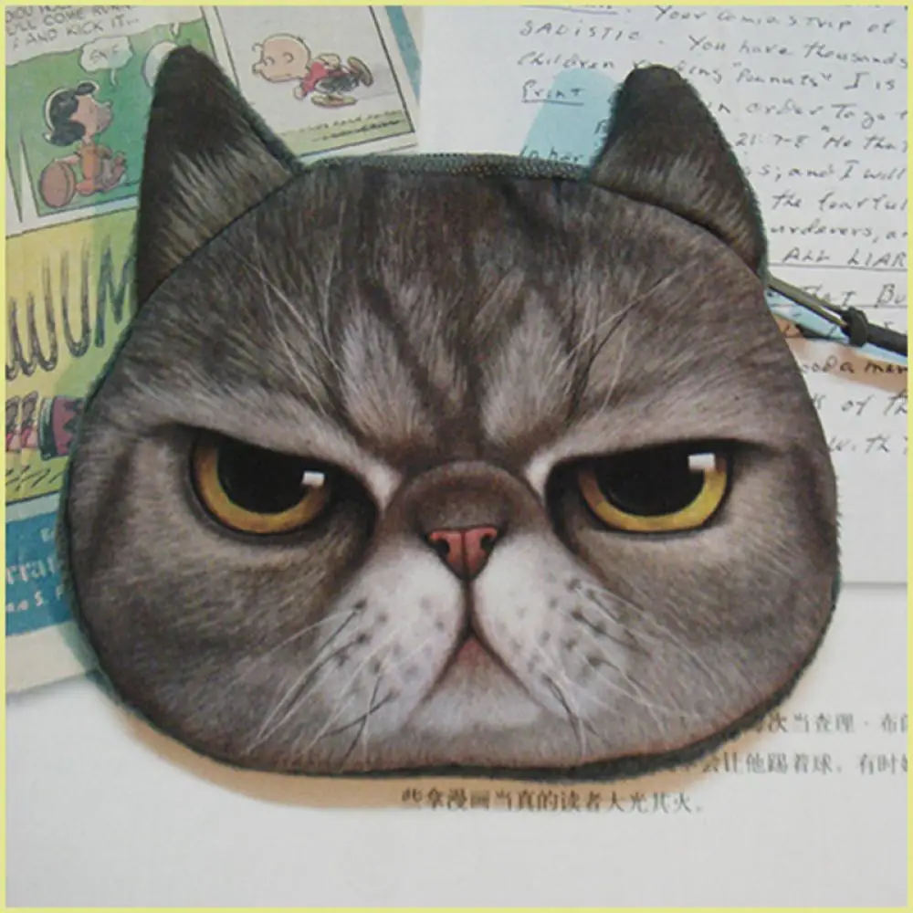 ISKYBOB 3D милая кошачья морда Печать молния портмоне для женщин мультфильм Кот Детский кошелек для монет женский Макияж сумка для хранения - Цвет: B