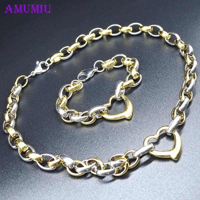 AMUMIU 2021 новые женские модные ювелирные изделия сердце цепи звенья ожерелье