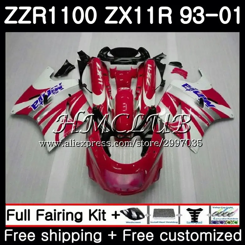 ZZR 1100 для KAWASAKI NINJA ZX 11R 1998 1999 2000 2001 красный белый 51HC. 17 ZX11 R ZZR1100 ZX-11R ZX11R 93 97 98 99 00 01 обтекатель