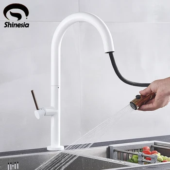 

White/Black Kitchen Faucet Pull Out Sprayer Swivel Spout Mixer Tap Kitchen Sink Faucet 360 Rotation Kitchen Water Faucets