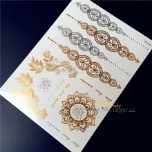 1PC Poplar Flash Metallic Temporary Tattoo Sticker Gold Silver Henna Indian Chain Sun Flower Body Makeup Jewel Waterproof Tattoo