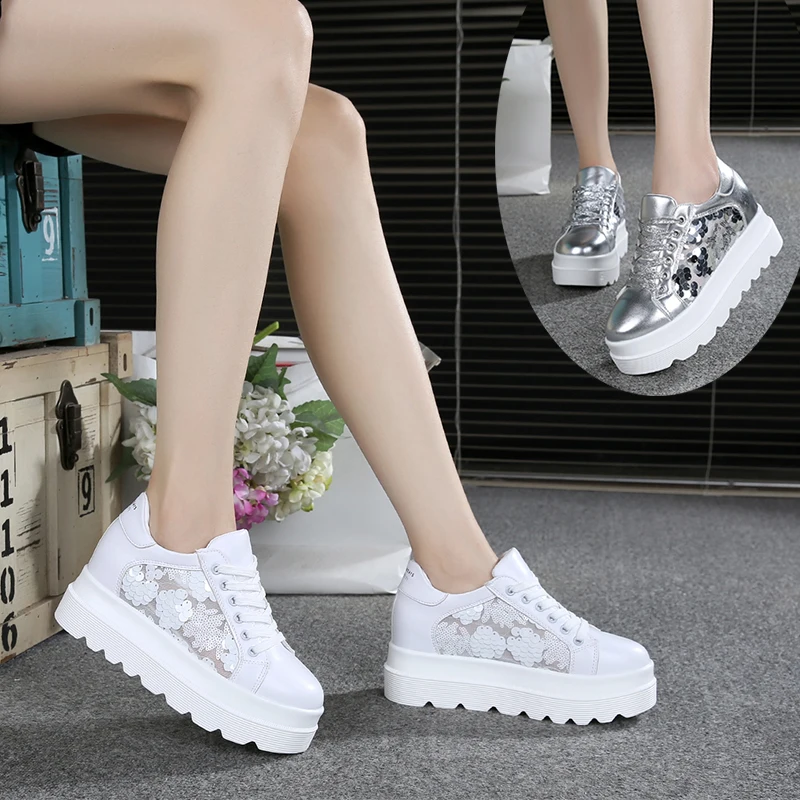

Hot Sale Autumn Style Women Shoes Hidden Wedge Heels Women's Elevator Bling Shoes Casual Shoes For Women Flat Platforms