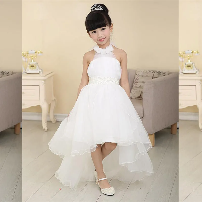 Unique Design High/Low Style Halter Neck Flower Girl Dress for Wedding