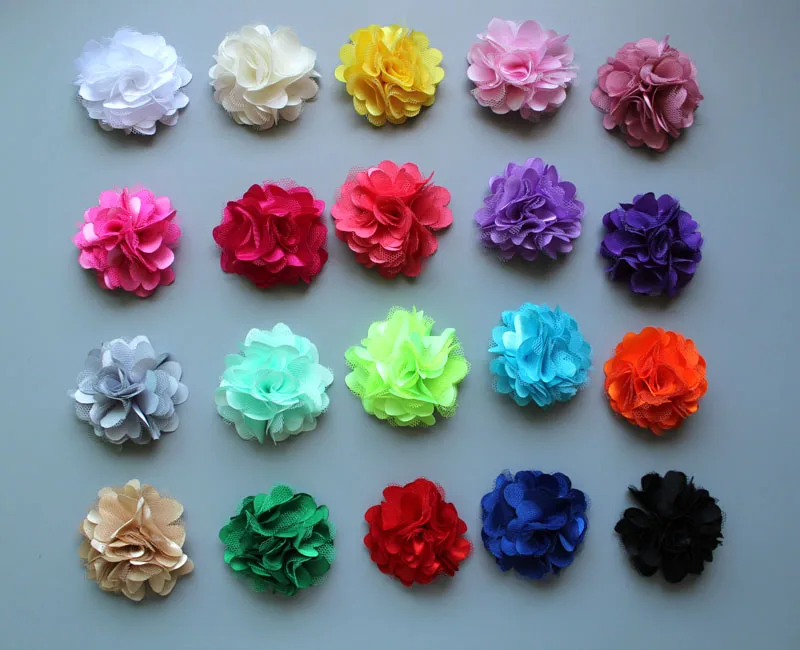 

Freeshipping kids Girls 2'' Mini Satin Fabric Tulle Mesh Flowers for Headband Headwear 20 color in stock 300pcs/lot