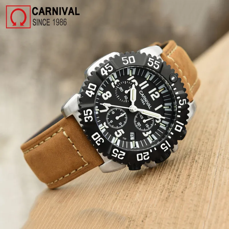 

Carnival Sport T25 Tritium Watch Men Quartz Chronograph Mens Watches Top Brand Luxury Wristwatch Military Clock Waterproof