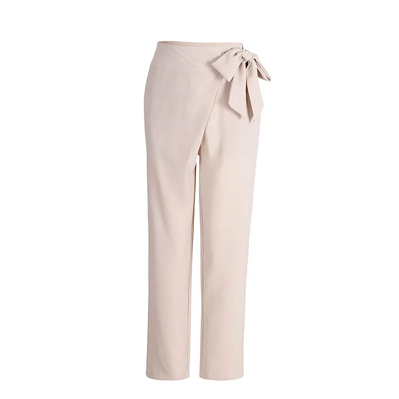Yinlinhe Выкл белые женские брюки с высокой талией пояс с бантом, завязанные Модные узкие брюки женские весенние 2019 офисные женские узкие брюки