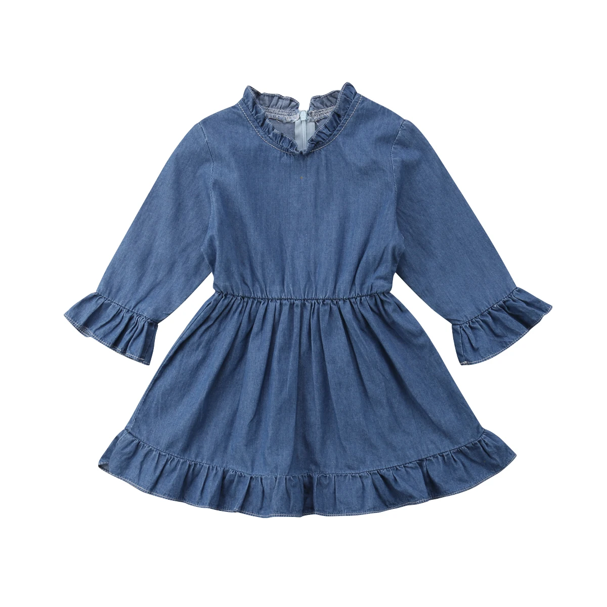 

0-18M Newborn Infant Baby Girl Denim Dress Long Sleeve Ruffles Princess Kids Mini Dresses Sundress Clothes