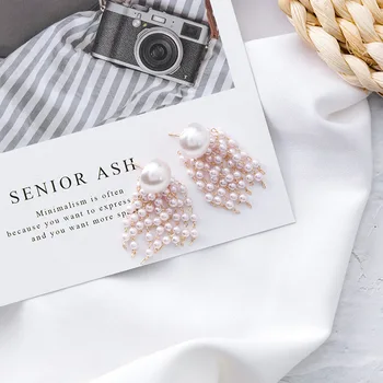 

12pairs/lot tassel long pearl earrings exaggerated beaded temperament joker adorn article wind earring