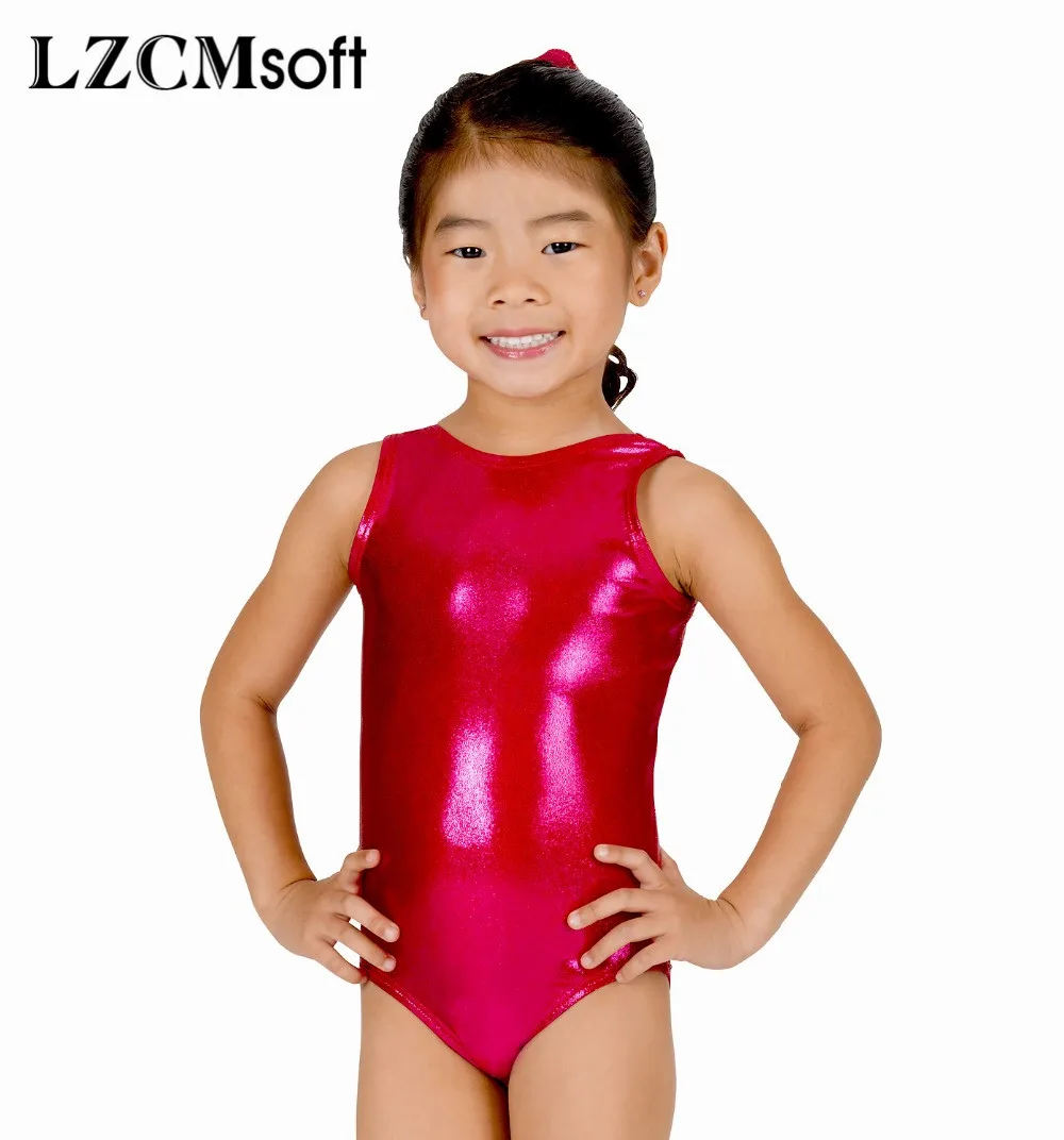 

LZCMsoft Child Tank Dance Leotards Shiny Metallic Gymnastics Ballet Leotards For Girls Wet Look Stage Performance Costumes