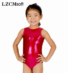 LZCMsoft Child Tank Dance Leotards Shiny Metallic Gymnastics Ballet Leotards For Girls Wet Look Stage Performance Costumes