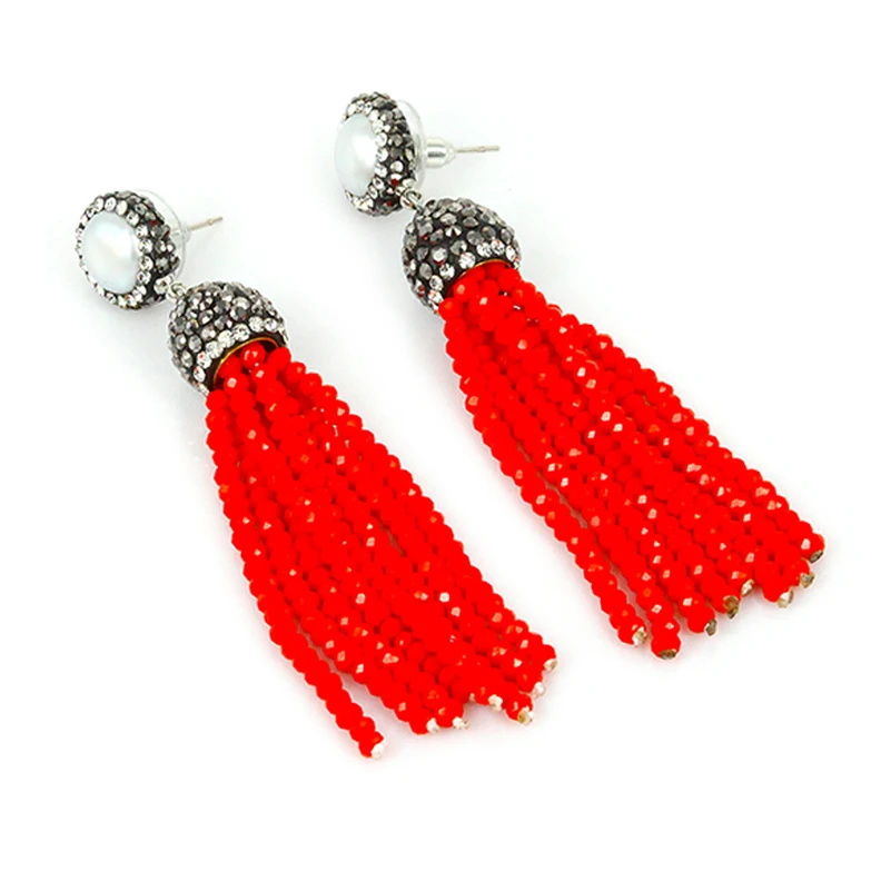 

2018 High Quality Women Fashion Bohemian Style Multicolor Glass Crystal Beads Tassel Zircon Charm Stud Long Dangle Earrings