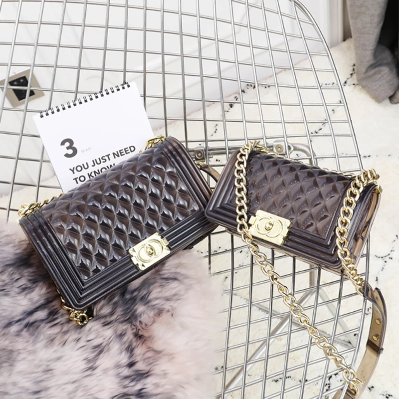 

2019 Summer clear Jelly Bag Pink Candy Color Crossbody Bags For Women Designer Ladies Shoulder Bag Rainbow Chain transparent Bag
