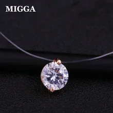 Miga colar de cristal de zircão, colar transparente invisível com pedra cz brilhante, invisível, corrente de pesca para mulheres