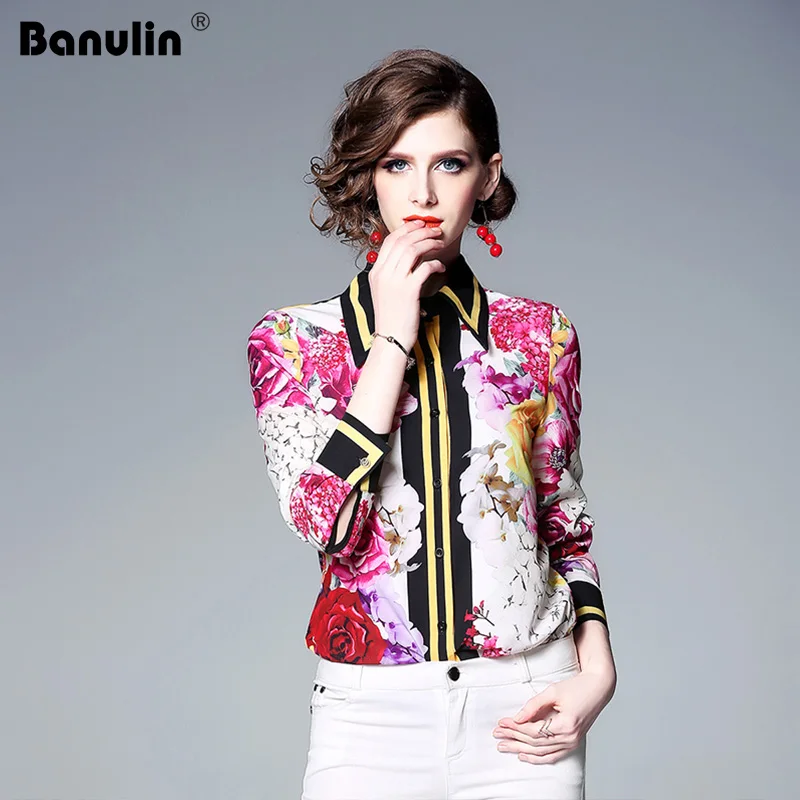

New Spring Long Sleeve Shirt Womens Tops And Blouses Designer Runway Top Floral Print Elegant Shirts Blusas Mujer De Moda 2018