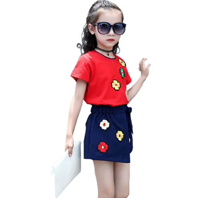 Комплекты одежды для девочек детский спортивный костюм с вышивкой и принтом комплект одежды для детей Детские с коротким рукавом футболка+ шорты, 2 предмета, 2-10 лет - Цвет: Кофе