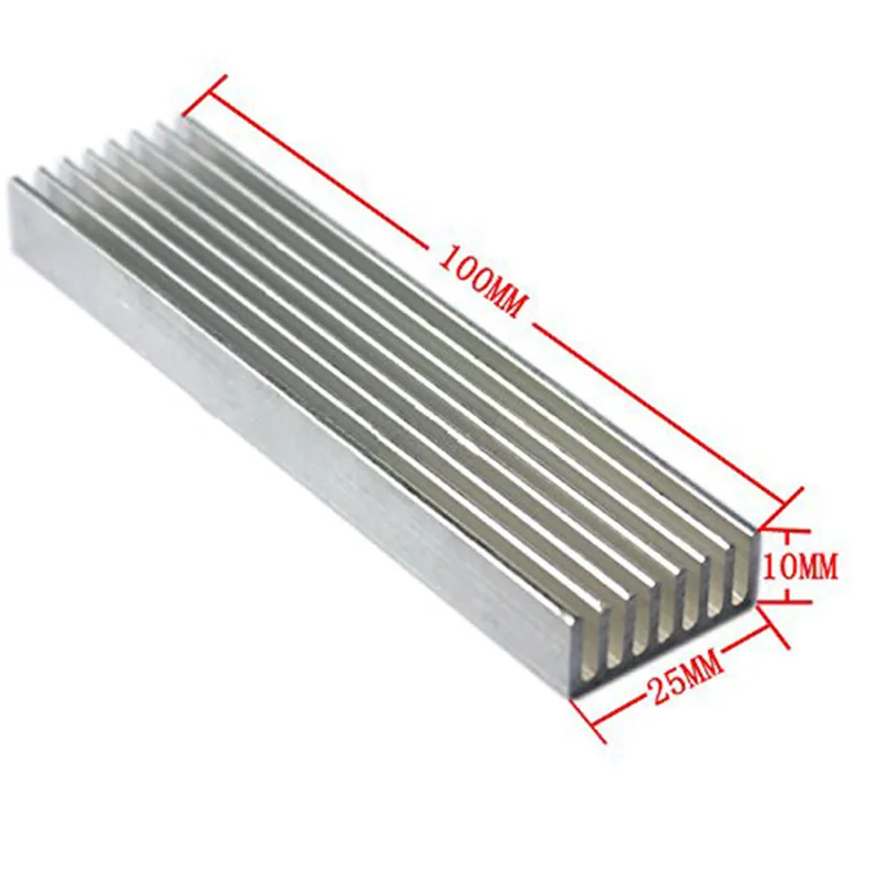 Прочный серебристый алюминиевый радиатор охлаждения 100*25*10 мм для светодиодных транзисторов электрический радиатор чип