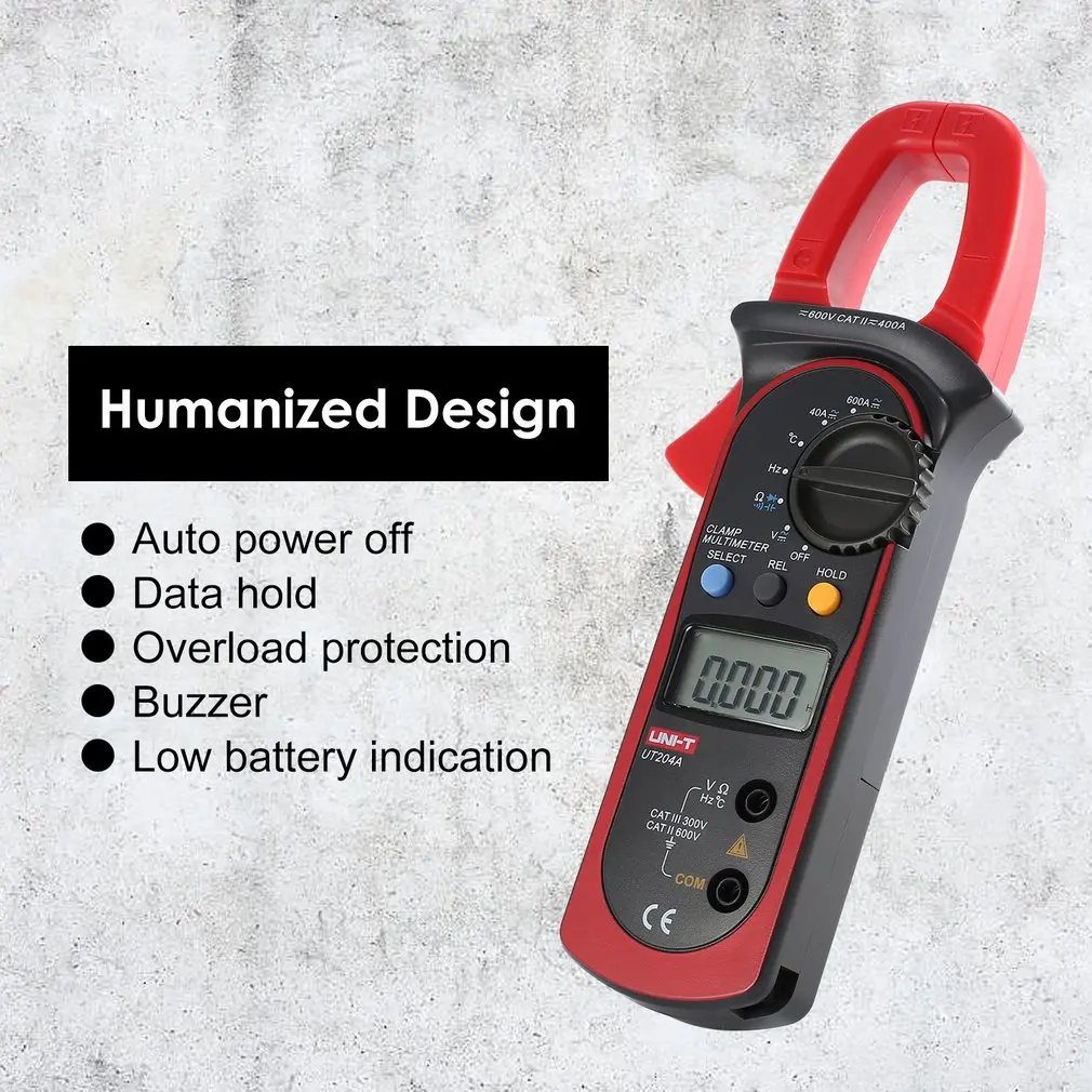 UT204A 4000 Counts Auto Range Digital Handheld Clamp Multimeter Volmeter with Auto Range DC/AC Voltage Current Temperature UT204A 4000 Counts Auto Range Digital Handheld Clamp Multimeter Volmeter with Auto Range DC/AC Voltage Current Temperature