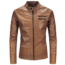 Мужские кожаные куртки, модная мотоциклетная куртка из искусственной кожи, приталенный Искусственный Мужской кожаный плащ, байкерская куртка Jaqueta De Couro Masculina