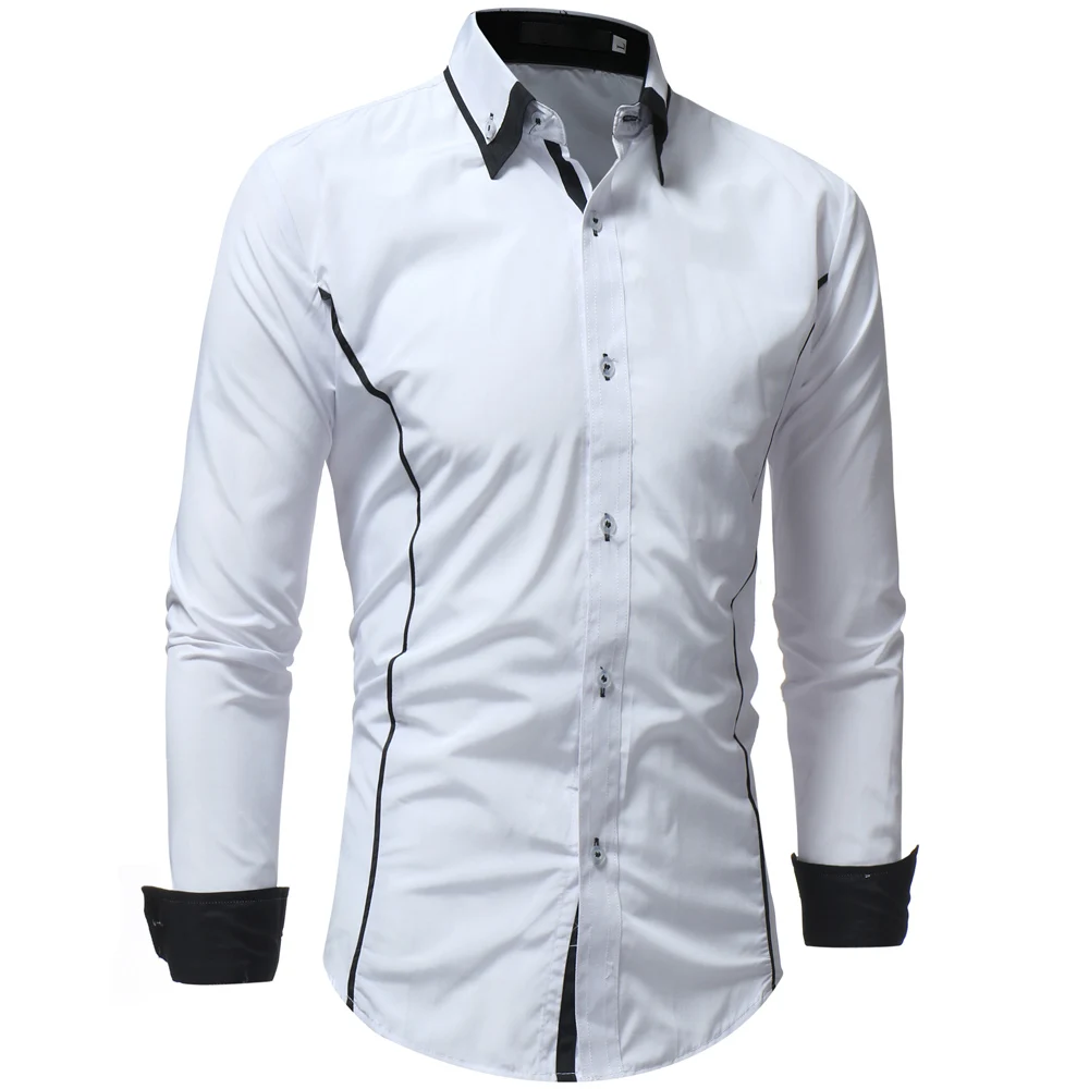Бренд, модная мужская рубашка с длинным рукавом, Классические весенние мужские рубашки, облегающие мужские рубашки XXXL