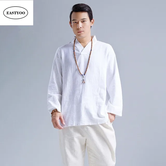 White Linen Shirts Men Long Sleeve Kung Fu Shirt Autumn 2016 Chinese ...
