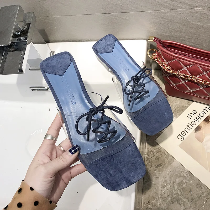

Fairy shoes the new summer 2019 han edition style with transparent thick with slippers ins wind lazy sandals
