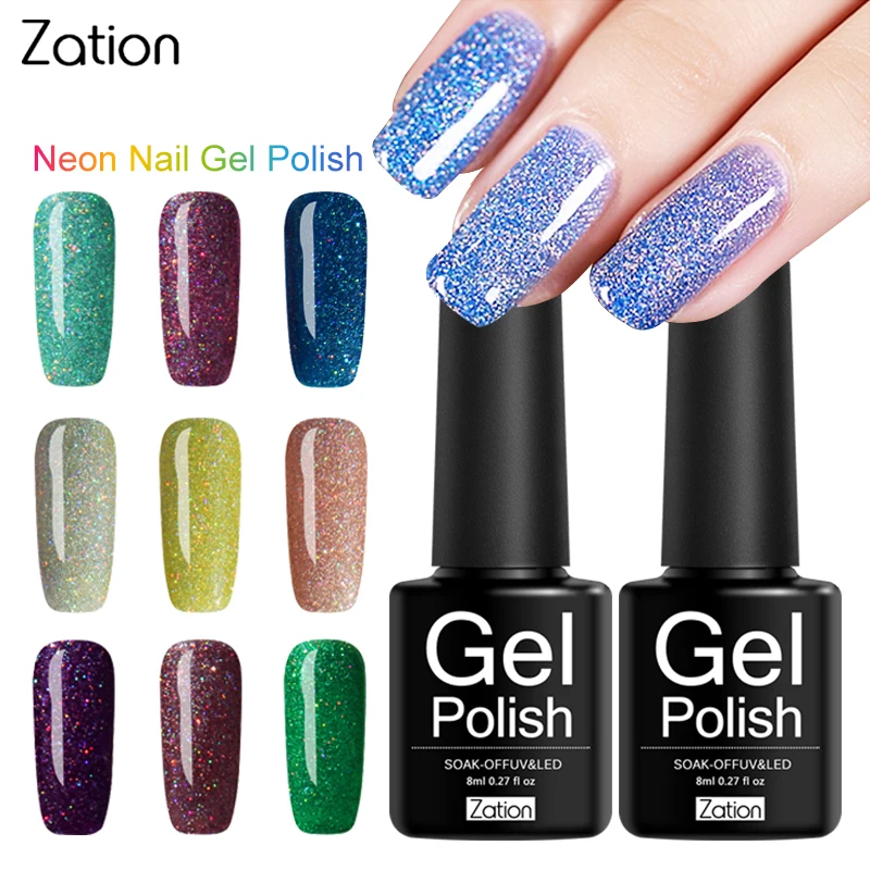 Zation Soak Off Gel Lacquer 29 Colorful Neon UV 8ml Star Rainbow Nail Glue Semi Permanent Art Shiny Color Polish | Красота и здоровье