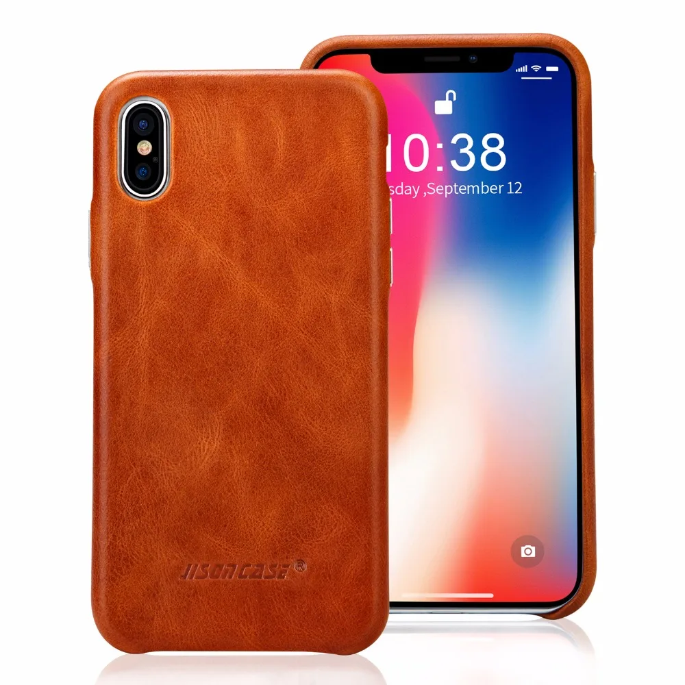 Jisoncase, чехол из натуральной кожи, чехол для iPhone X/XS, роскошный бренд, Винтажный чехол для телефона, тонкий дизайн, удобная металлическая кнопка, новинка