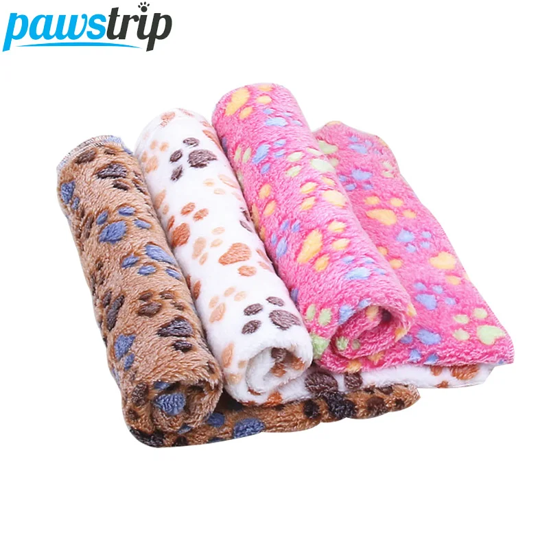 pawstrip Soft Coral Fleece Pet Dog Blanket Winter Small Dog Beds Paw Print Sleeping Warm Cat Bed