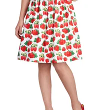 Женская винтажная белая Клубничная юбка с высокой талией, трапециевидная Юбка-миди, большие размеры, saias, хлопок, рокабилли пинап, юбки