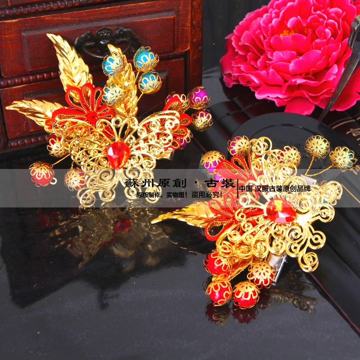 Multicolor Resin Flower Hair Stick in Pair Cosplay Hair Accessory Handmade Hair Jewelry  for Hanfu Costume Accessory
