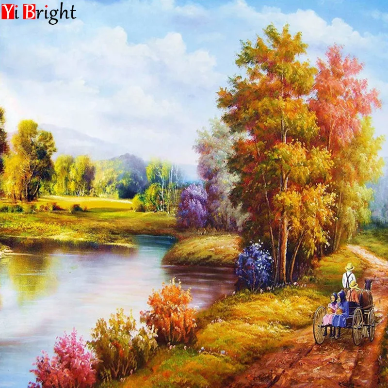 

full square drill diamond embroidery handmade diamond mosaic kits needlework 100% Diy drill diamond painting fall scene diam XY1