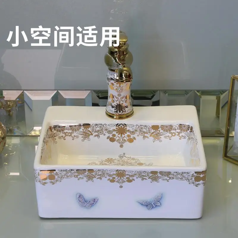 Китай художественный фарфор Искусство раковина для ванной умывальник Lavabo раковина верхняя полочка умывальник прямоугольный узор бабочки - Цвет: design 10