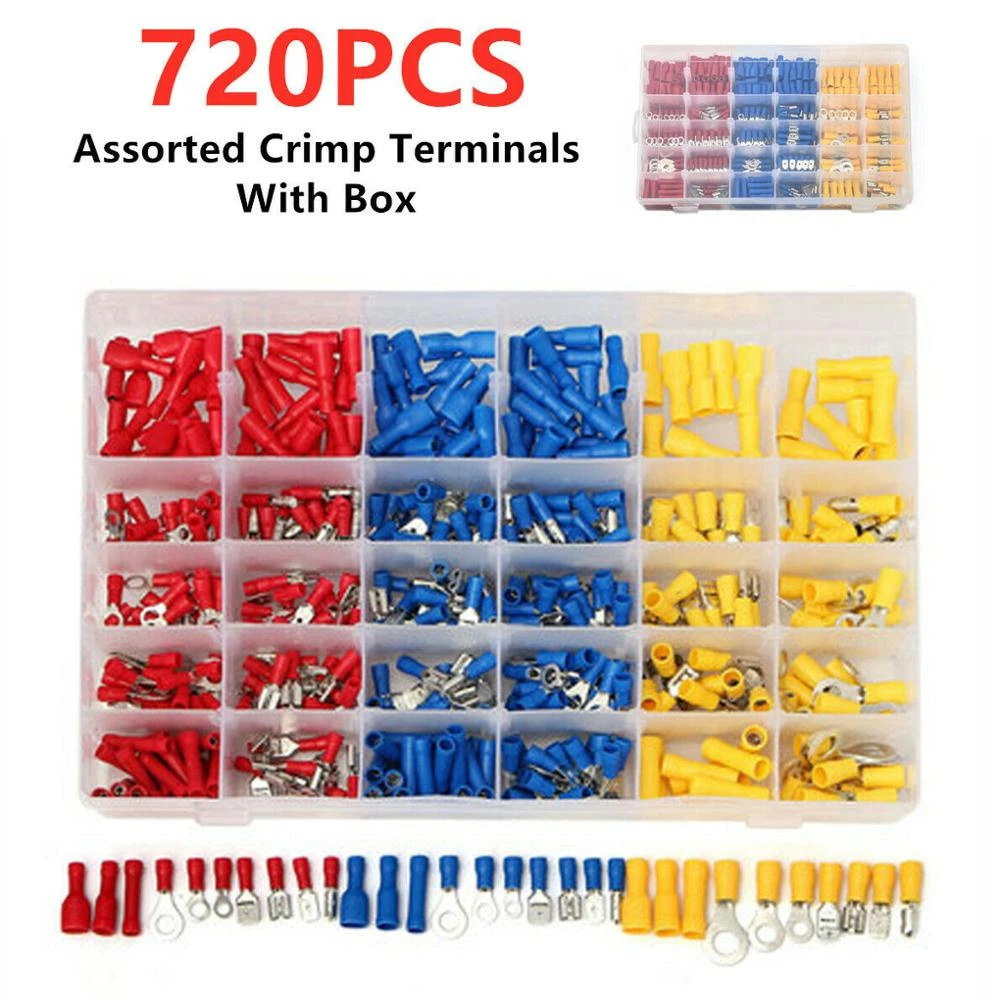 720PCS CAR ELECTRICAL WIRE TERMINALS INSULATED CRIMP CONNECTORS SPADE SET KIT