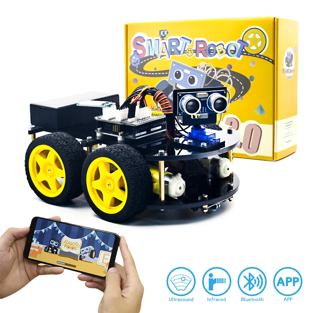 KUONGSHUN Smart Robot Car Kit Include UNO R3,Ultrasonic Sensor, Bluetooth Module for Arduino Robot Kit