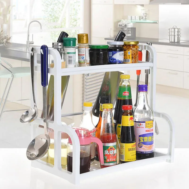 Spice Rack With Hanger Multi-function Plastic holder for knives Two Layer Seasoning Shelf Kitchen organizer | Дом и сад