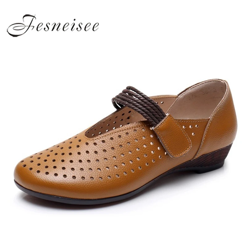 

New Spring Summer Fashion Ladies Shoes Women Genuine Leather Flats Casual Soft Loafers Shoes Female Cut-Out Women Flat Shoes sw