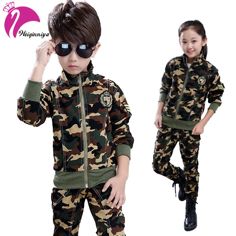 

Sports Suit For Unisex Fashion Cool Camouflage Girls Sport Suits Military training Big size Children Tracksuits For Boys