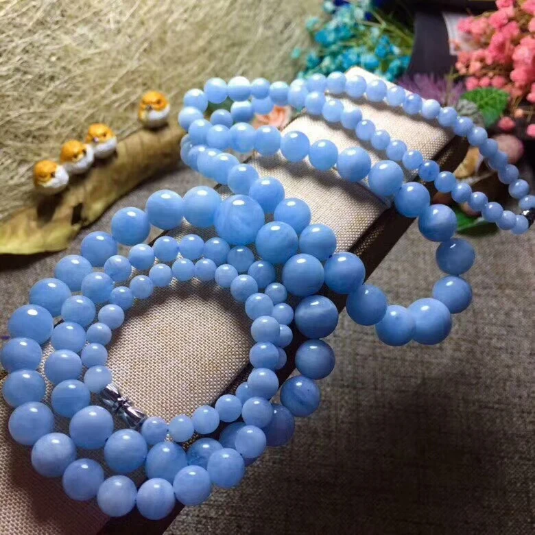 

Genuine Natural Blue Ice Aquamarine Clear Necklace 5-13mm Beads Round Brazil Pendant Charms Crystal Woman Healing Stone AAAAAA