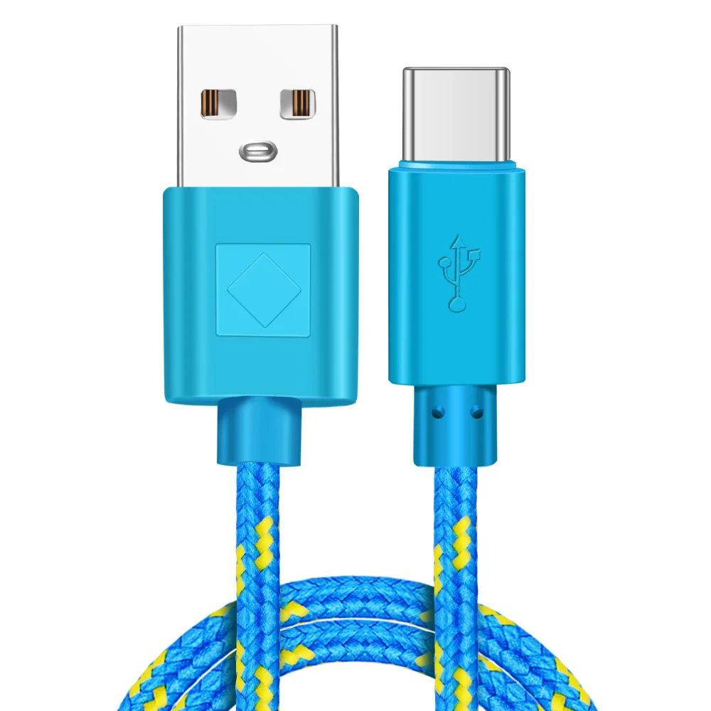 Олаф usb type C кабель с нейлоновой оплеткой 1 м 2 м 3 м Синхронизация данных Быстрая зарядка USB C кабель для samsung S9 S10 Xiaomi mi8 huawei P30 type-c - Цвет: Blue