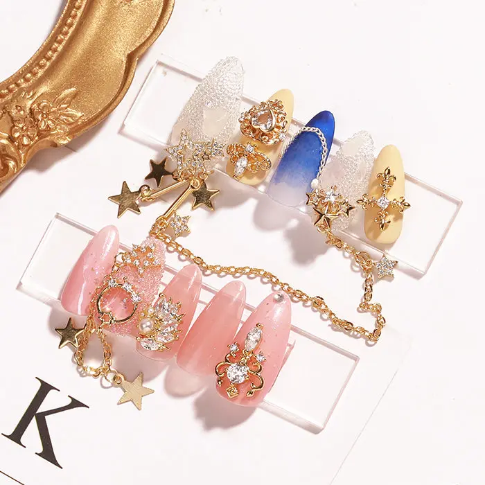 

5pcs/lot Star chain Pendant Zircon Nail Art Crystal Rhinestone metal manicure nail accessories DIY Nail Decoration Nails charms