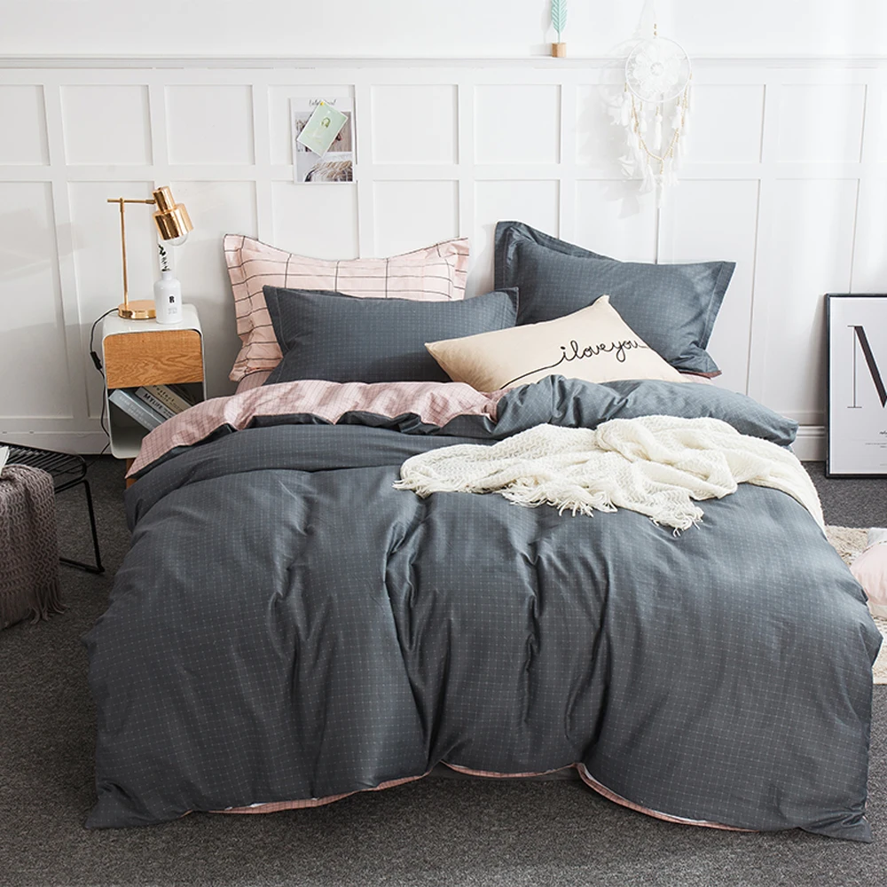 

2018 Simple Dark Plaids Bedlinens Cotton Duvet Cover Set Flat Sheet Fitted Sheet Twin Double Queen King Size Bedding Set