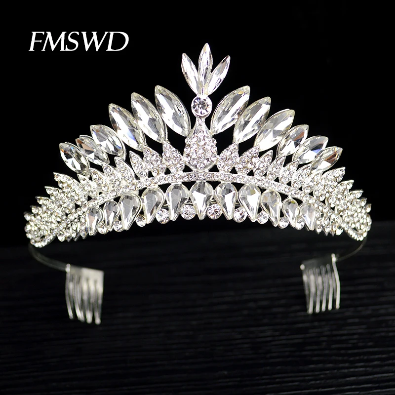 

Elegant Silver Gold Crystal Crown Princess Bridal Wedding tiara With Comb Decoration Headpiece Wedding Hair Accessories Jewelry