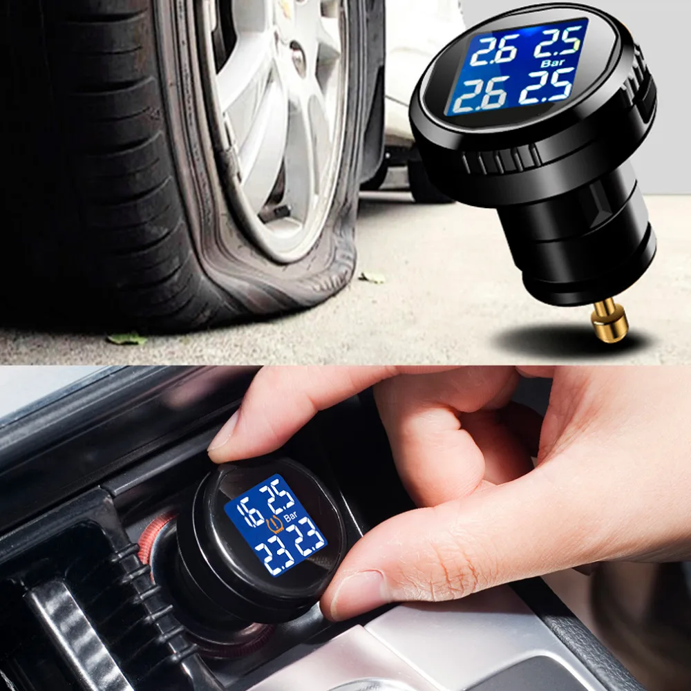 

High Qulity Professional Tire Pressure Monitor System Cigarette Plug Charger with 4 External Sensors Alarm LCD Display